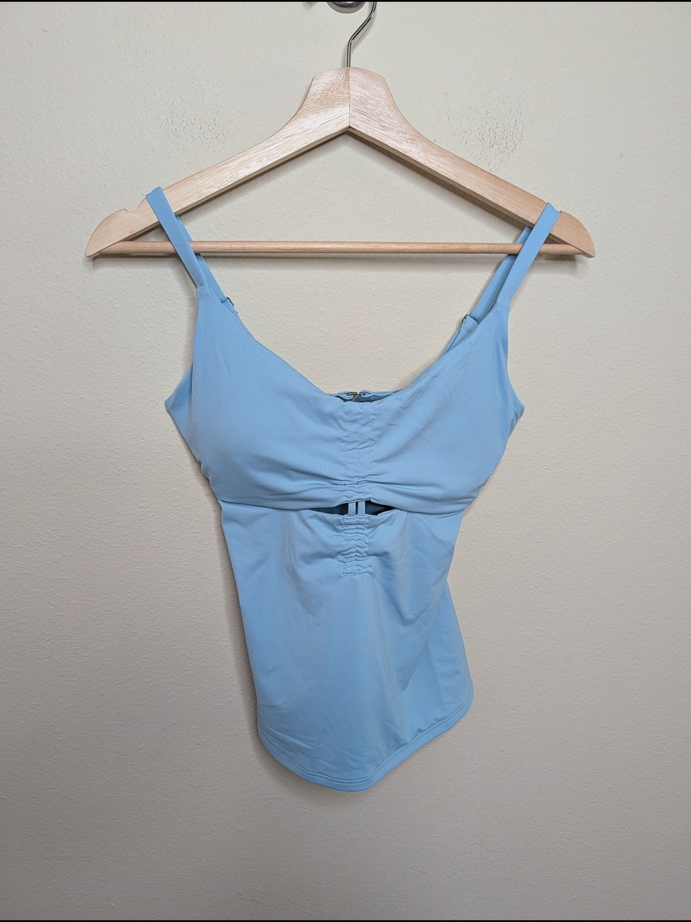 Athleta Bra Cup Tankini Top Light Blue Cutout Front 32D/DD